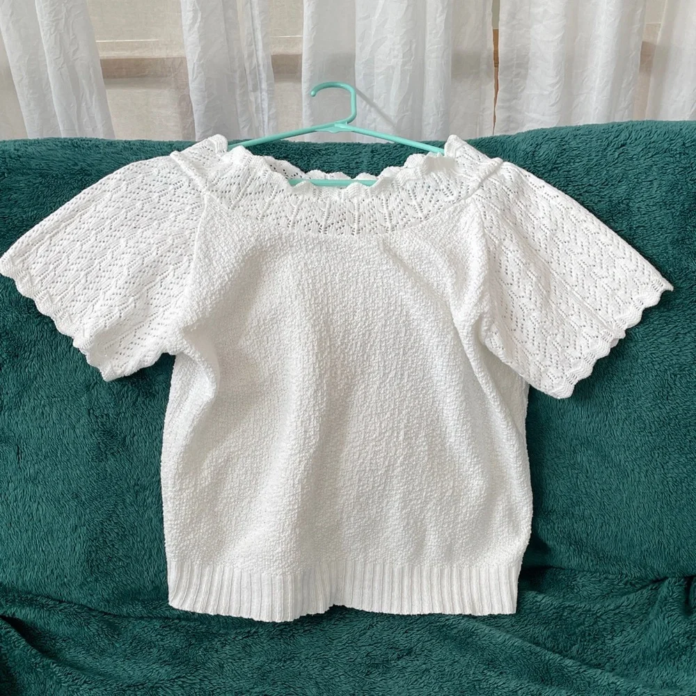 100% Cotton Made in the USA Vintage Knit Lace Crochet Top - Picture 1 of 5